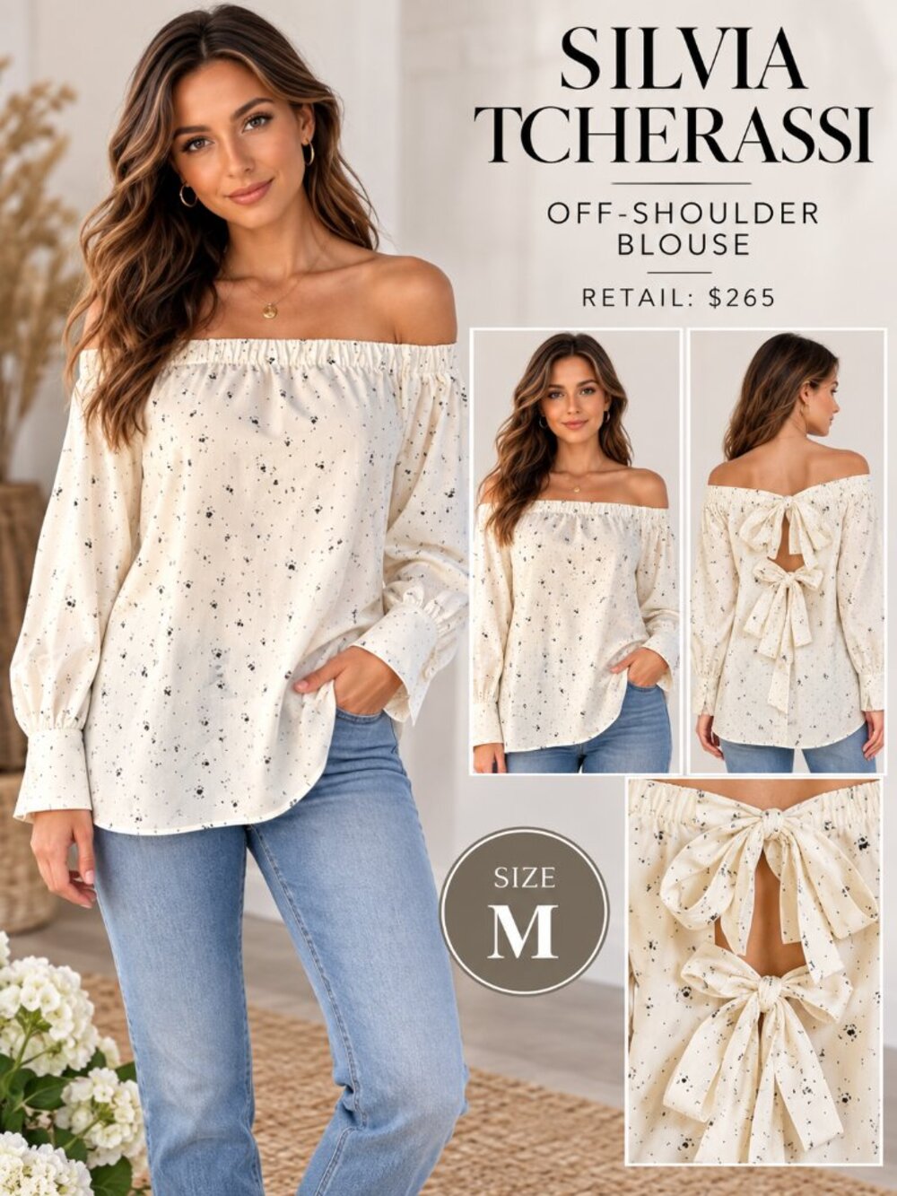 Silvia Tcherassi $265 Women's Off-Shoulder White Blouse Size Medium